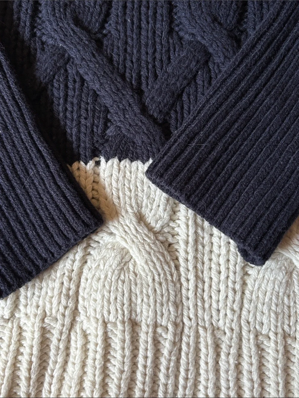 Michael Kors navy blue Sweater with Cream Hem and Gold Zipper pulls size L